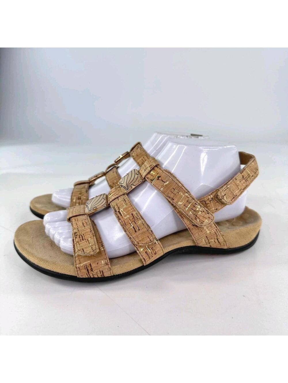 VIONIC Amber Womens US 8 EUR 39 Cork Gold Sparkle Beaded Strappy Sandals